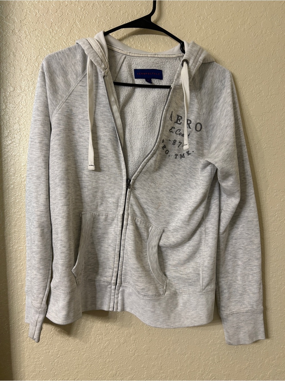 Y2K Aeropostale Gray Full Zip Graphic Hoodie East Coast 87 Size M- L112